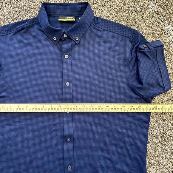 Murano Slim Fit Performance Button-Down Shirt LG Navy Blue Stretch Normcore Dad - Picture 5 of 6